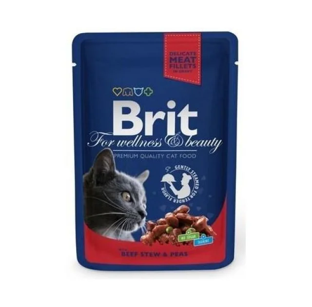 Вологий корм Brit Premium Cat, для кішок, яловичина і горошок, 100 г