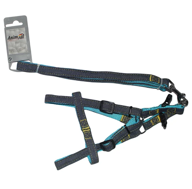 Набор шлейка и поводок AnimAll Denim, голубой, 1×120 см/1×28-38 см