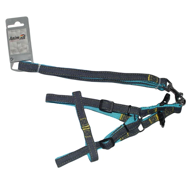 Набор шлейка и поводок AnimAll Denim, голубой, 1.5×120 см/1.5×36-46 см