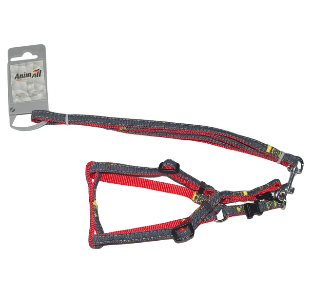 Набор шлейка и поводок AnimAll Denim, красный 1×120 см/1×28-38 см