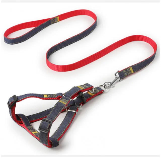 Набор шлейка и поводок AnimAll Denim, красный, 1.5×120 см/1.5×36-46 см