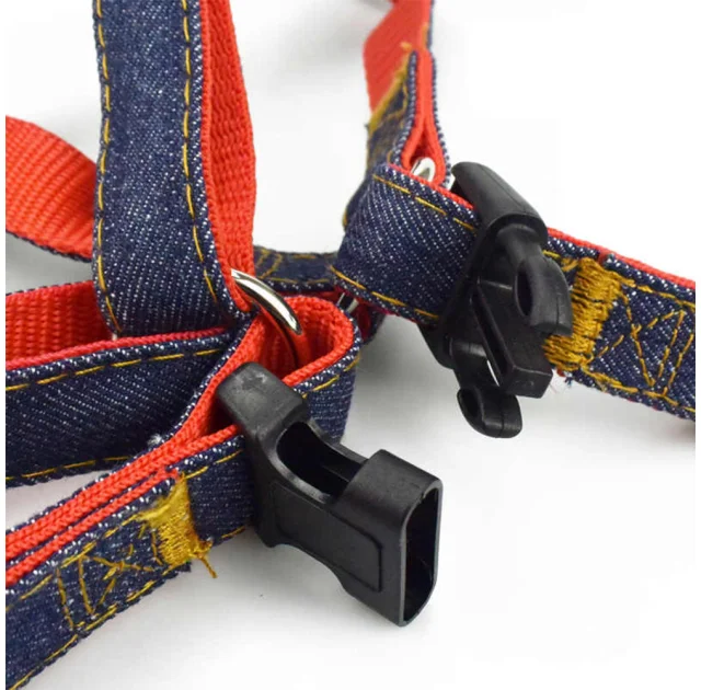 Набор шлейка и поводок AnimAll Denim, красный, 1.5×120 см/1.5×36-46 см