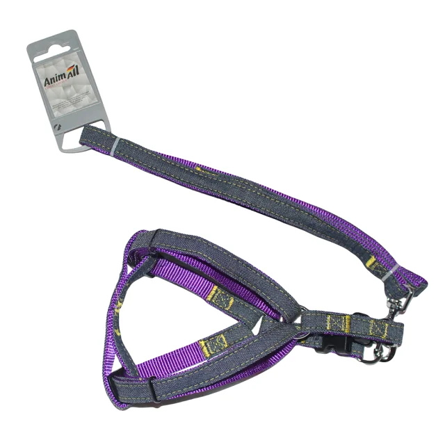 Набор шлейка и поводок AnimAll Denim, фиолетовый, 1×120 см/1×28-38 см
