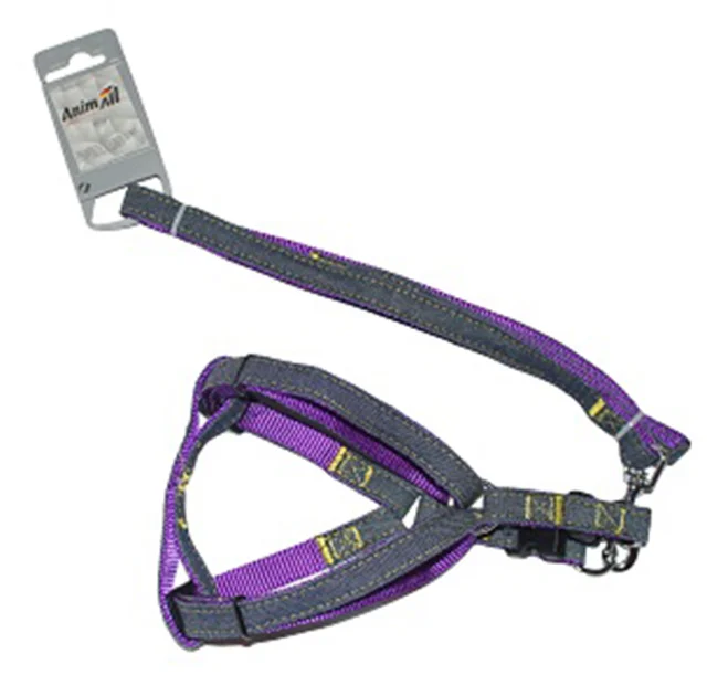 Набор шлейка и поводок AnimAll Denim, фиолетовый, 1.5×120 см/1.5×36-46 см