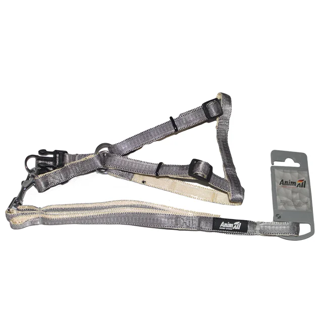 Набор шлейка и поводок AnimAll, серый, 2×120 см/2×40-65 см