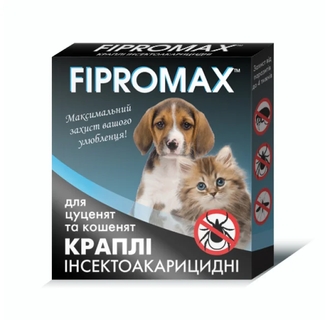 Капли Fipromax против блох и клещей, для котят и щенков от 1.5 до 4 кг, 2 пипетки