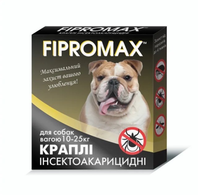 Краплі Fipromax проти бліх та кліщів, для середніх собак від 10 до 25 кг, 2 піпетки