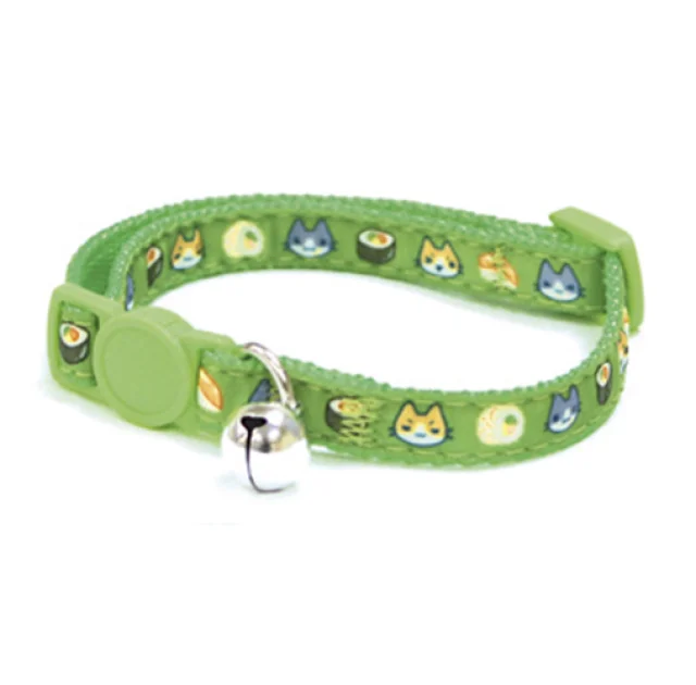 Нашийник з дзвіночком Croci Catmania Sushi, для котів, нейлон, зелений, 23-35×1 см