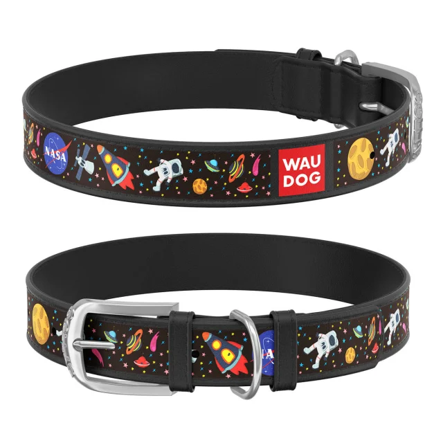 Ошейник WAUDOG Design с рисунком "NASA" ширина 20 мм, длина 30-39 см, черный