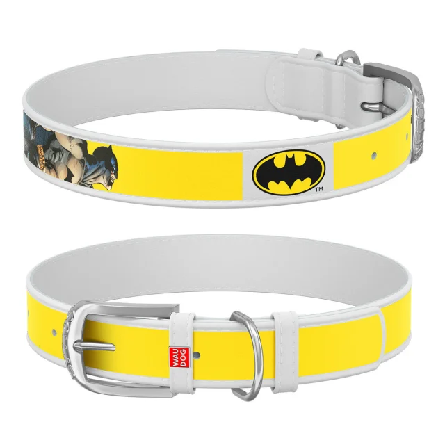 Ошейник WAUDOG Design с QR паспортом, рисунок "Бэтмен2" ширина 35 мм, длина 44-58 см, белый