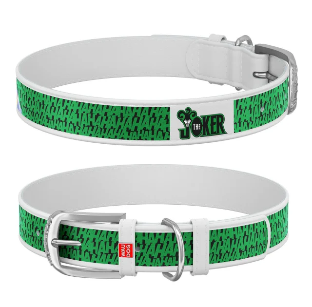 Ошейник WAUDOG Design с QR паспортом, рисунок "Джокер" ширина 15 мм, длина 26-35 см, белый