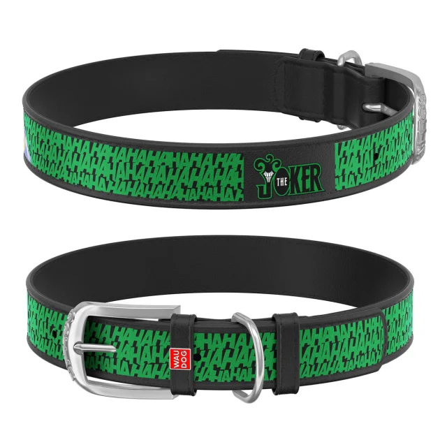 Ошейник WAUDOG Design с QR паспортом, рисунок "Джокер" ширина 25 мм, длина 37-48 см, черный