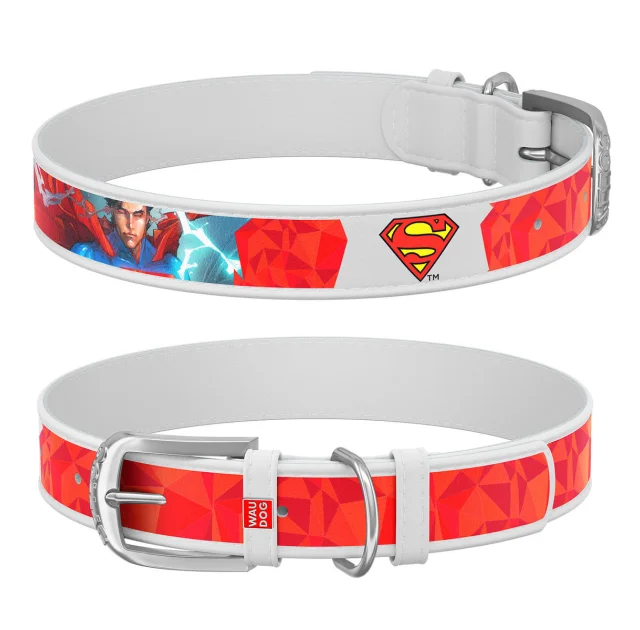 Ошейник WAUDOG Design с QR паспортом, рисунок "Супермен1" ширина 35 мм, длина 44-58 см, белый