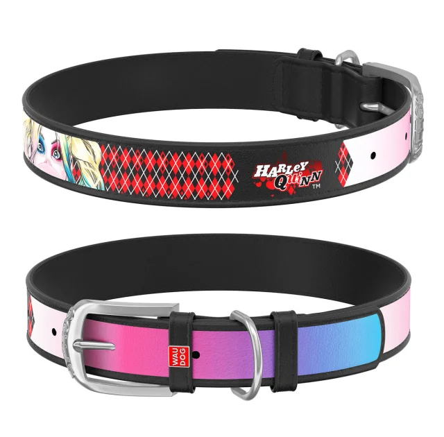 Нашийник WAUDOG Design з QR паспортом, малюнок "Харлі Квінн" ширина 25 мм, довжина 37-48 см, чорний