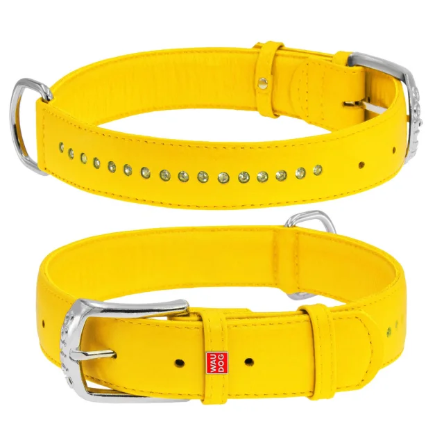 Ошейник WAUDOG GLAMOUR, со стразами, ширина 35 мм, длина 46-60 см, желтый