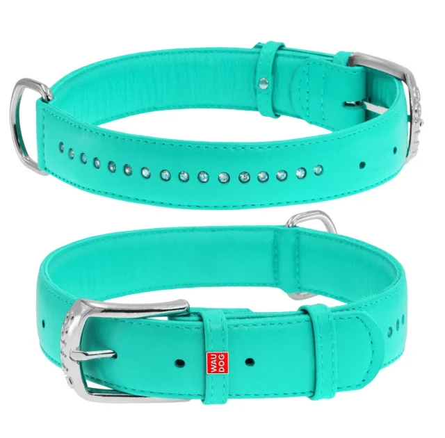 Нашийник WAUDOG GLAMOUR, зі стразами, ширина 20 мм, довжина 30-39 см, ментоловий