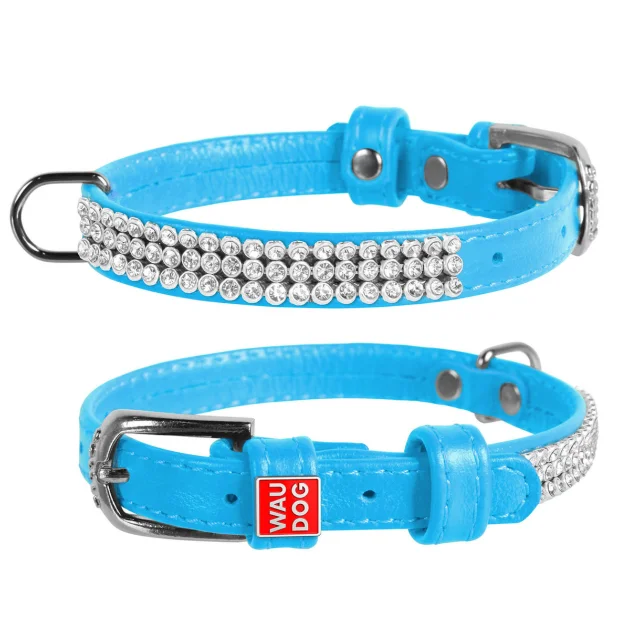 Ошейник WAUDOG GLAMOUR, со стразами, ширина 12 мм, длина 21-29 см, голубой
