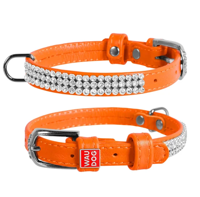 Ошейник WAUDOG GLAMOUR, со стразами, ширина 12 мм, длина 21-29 см, оранжевый
