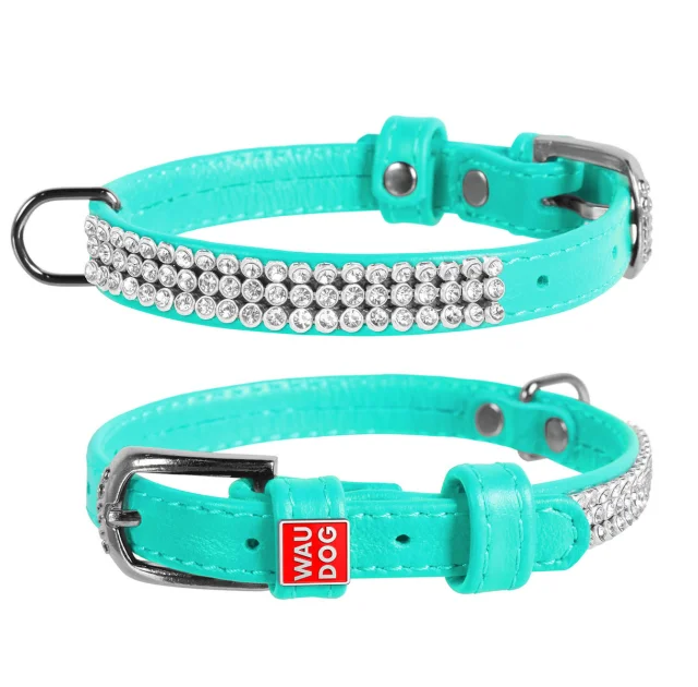 Ошейник WAUDOG GLAMOUR, со стразами, ширина 9 мм, длина 19-25 см, ментоловый