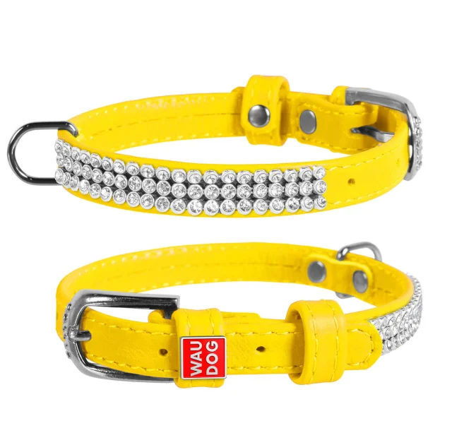 Ошейник WAUDOG GLAMOUR, со стразами, ширина 9 мм, длина 18-21 см, желтый