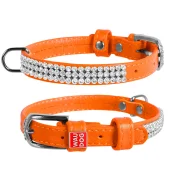 Ошейник WAUDOG GLAMOUR, со стразами, ширина 9 мм, длина 18-21 см, оранжевый