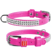 Ошейник WAUDOG GLAMOUR, со стразами, ширина 9 мм, длина 18-21 см, розовый