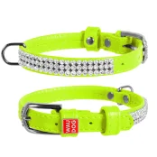 Ошейник WAUDOG GLAMOUR, со стразами, ширина 9 мм, длина 18-21 см, салатовый