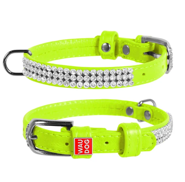 Ошейник WAUDOG GLAMOUR, со стразами, ширина 9 мм, длина 18-21 см, салатовый