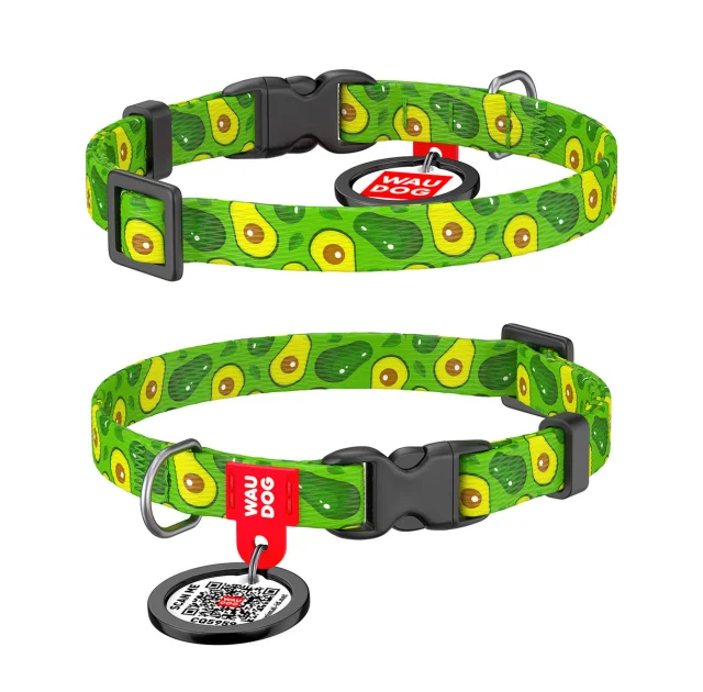 Ошейник WAUDOG Nylon с QR паспортом, рисунок "Авокадо" ширина 10 мм, длина 20-30 см