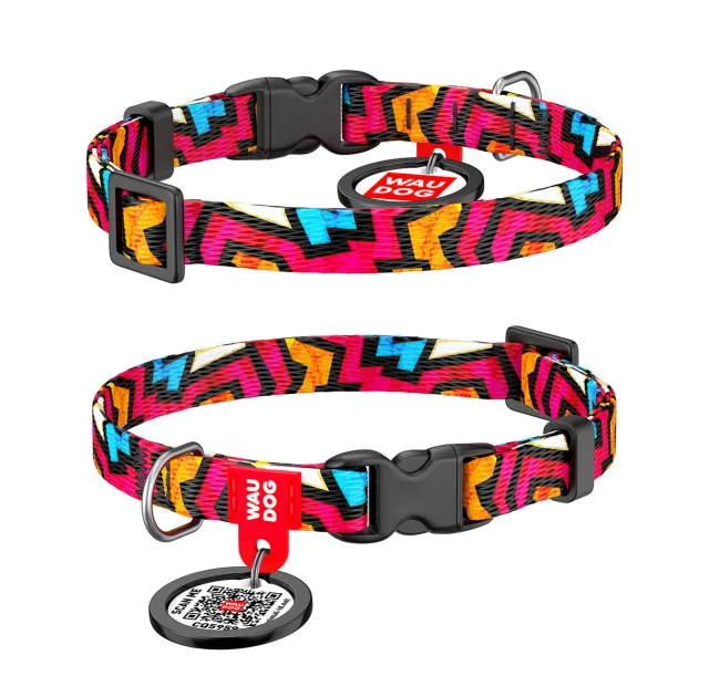 Ошейник WAUDOG Nylon с QR паспортом, рисунок "Граффити" ширина 10 мм, длина 20-30 см