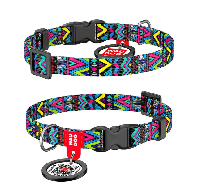 Ошейник WAUDOG Nylon с QR паспортом, рисунок "Инди" ширина 10 мм, длина 20-30 см
