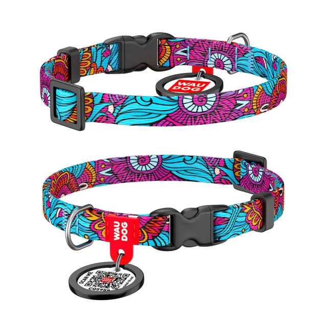 Ошейник WAUDOG Nylon с QR паспортом, рисунок "Лето" ширина 10 мм, длина 20-30 см