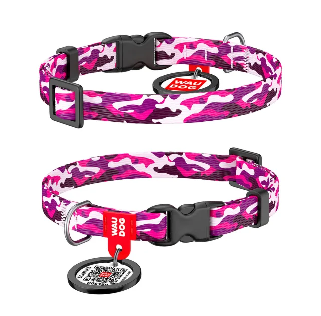 Ошейник WAUDOG Nylon с QR паспортом, рисунок "Розовый камо" ширина 10 мм, длина 20-30 см