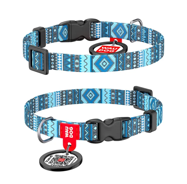 Ошейник WAUDOG Nylon с QR паспортом, рисунок "Этно" ширина 10 мм, длина 20-30 см