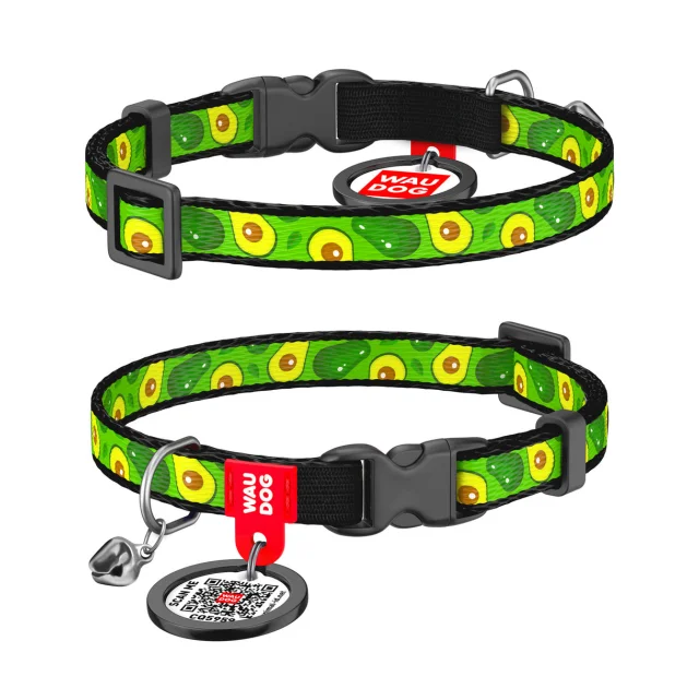 Ошейник для кошек WAUDOG Nylon с QR паспортом, рисунок "Авокадо" ширина 10 мм, длина 20-30 см