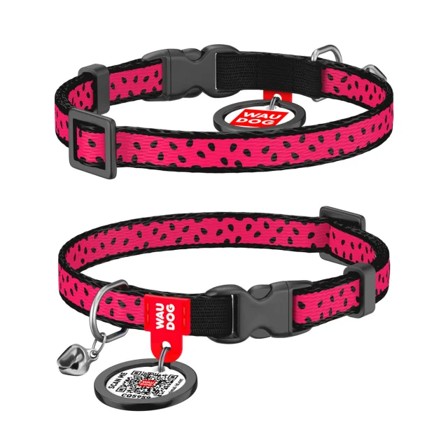 Ошейник для кошек WAUDOG Nylon с QR паспортом, рисунок "Арбуз" ширина 10 мм, длина 20-30 см