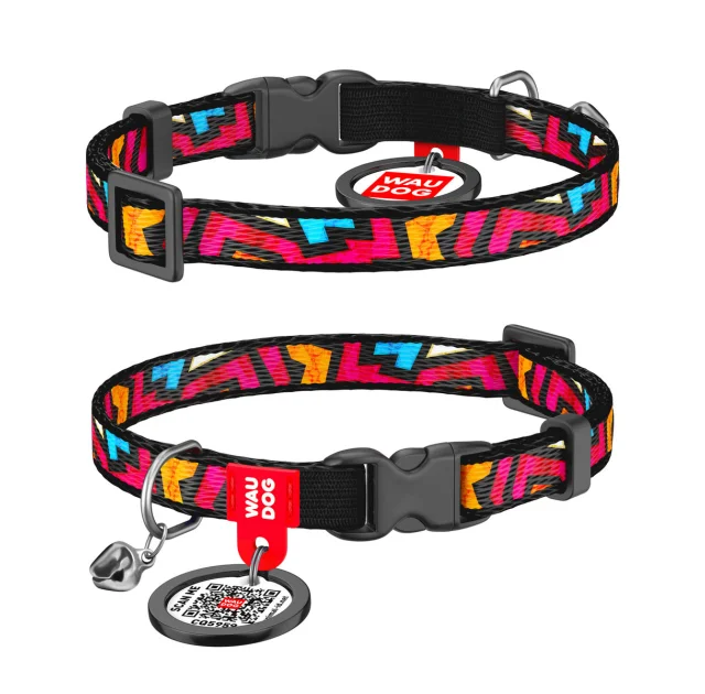 Ошейник для кошек WAUDOG Nylon с QR паспортом, рисунок "Граффити" ширина 10 мм, длина 20-30 см