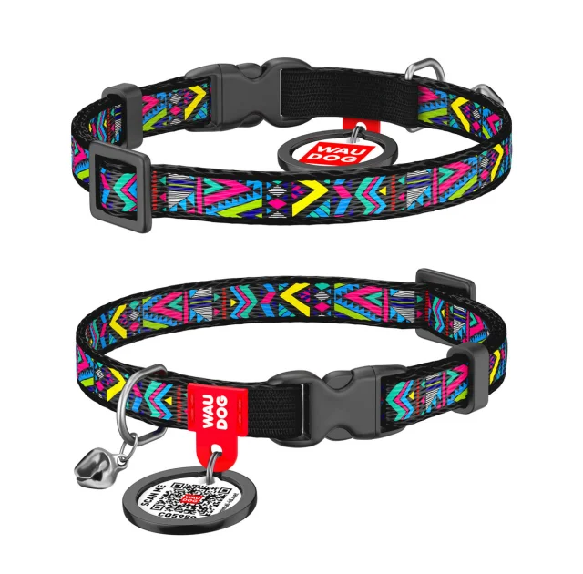 Ошейник для кошек WAUDOG Nylon с QR паспортом, рисунок "Инди" ширина 10 мм, длина 20-30 см