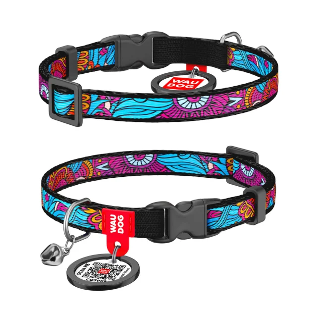 Ошейник для кошек WAUDOG Nylon с QR паспортом, рисунок "Лето" ширина 10 мм, длина 20-30 см