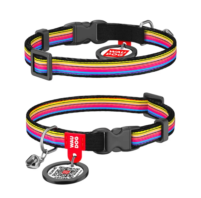 Ошейник для кошек WAUDOG Nylon с QR паспортом, рисунок "Линия" ширина 10 мм, длина 20-30 см