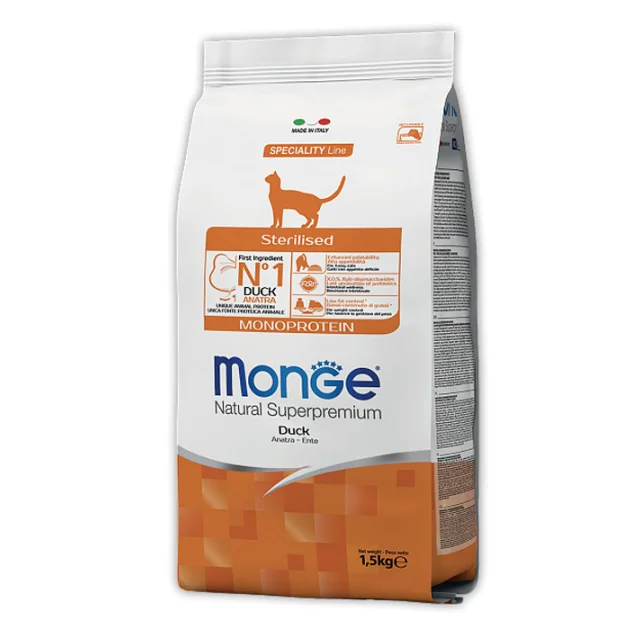 Сухий корм MONGE CAT Sensitive Sterilised для стерилізованих котів, з качкою, 1.5 кг