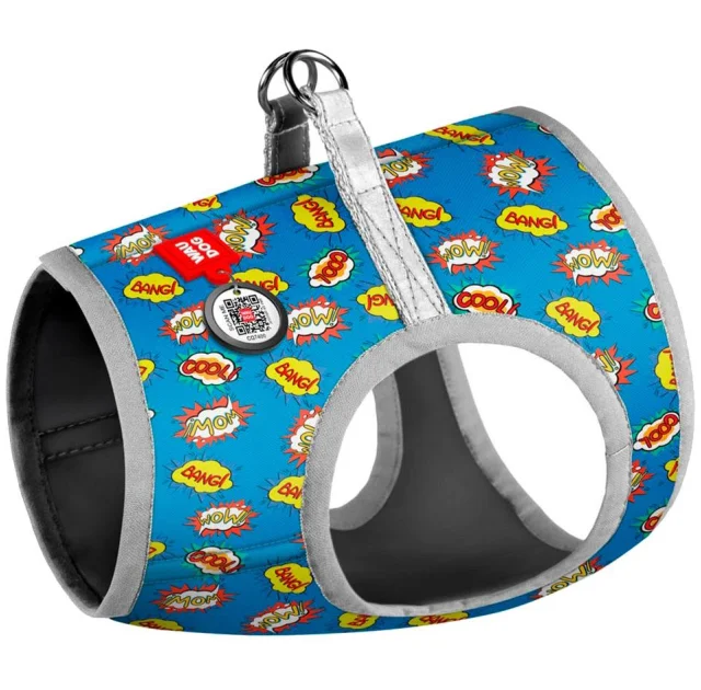 Шлея Waudog для собак, с рисунком ВАУ, голубой, размер XS1, 24-27 см, 18-20 см