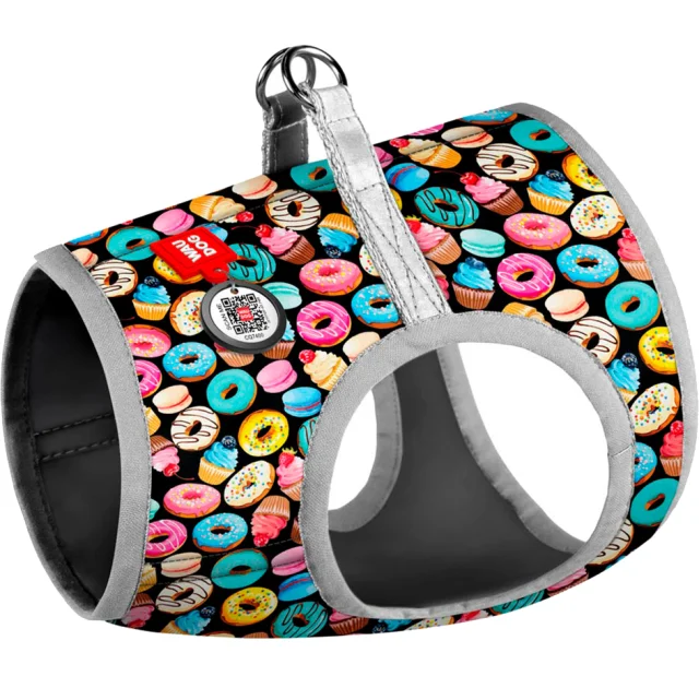 Шлея Waudog для собак, с рисунком Пончики, черный, размер XS4, 36-39 см, 26-28 см