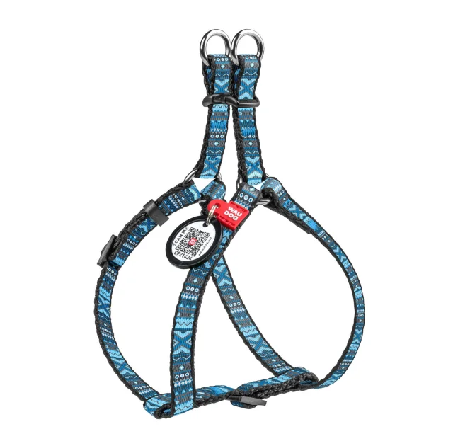 Шлея Waudog Nylon для собак, с рисунком этно синий, 10 мм, 28-40 см