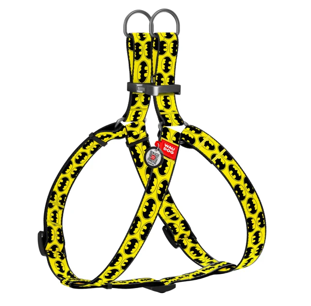 Шлея Waudog Nylon для собак, з QR паспортом, малюнок Бетмен Лого, жовтий, 25 мм, 60-90 см