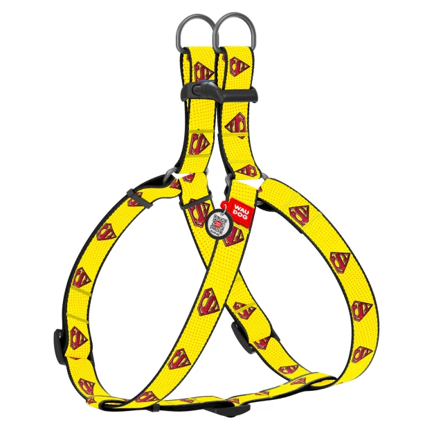 Шлея Waudog Nylon для собак, з QR паспортом, малюнок Супермен 2, жовтий, 25 мм, 60-90 см