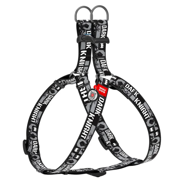 Шлея Waudog Nylon для собак, с QR паспортом, рисунок Темный рыцарь, серый, 10 мм, 28-40 см