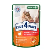 Вологий корм Клуб 4 Лапи Premium для виведення шерсті у котів, з куркою в соусі, 80 г