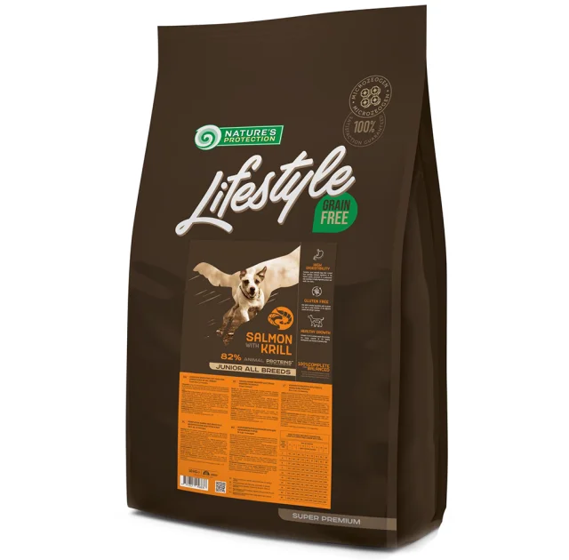 Сухий корм Nature's Protection Lifestyle Grain Free Junior для цуценят, з лососем і крилем, 10 кг