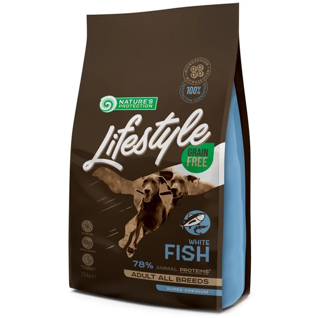 Сухий корм Nature's Protection Lifestyle Grain Free White Fish Adult для собак, з білою рибою, 1.5 кг